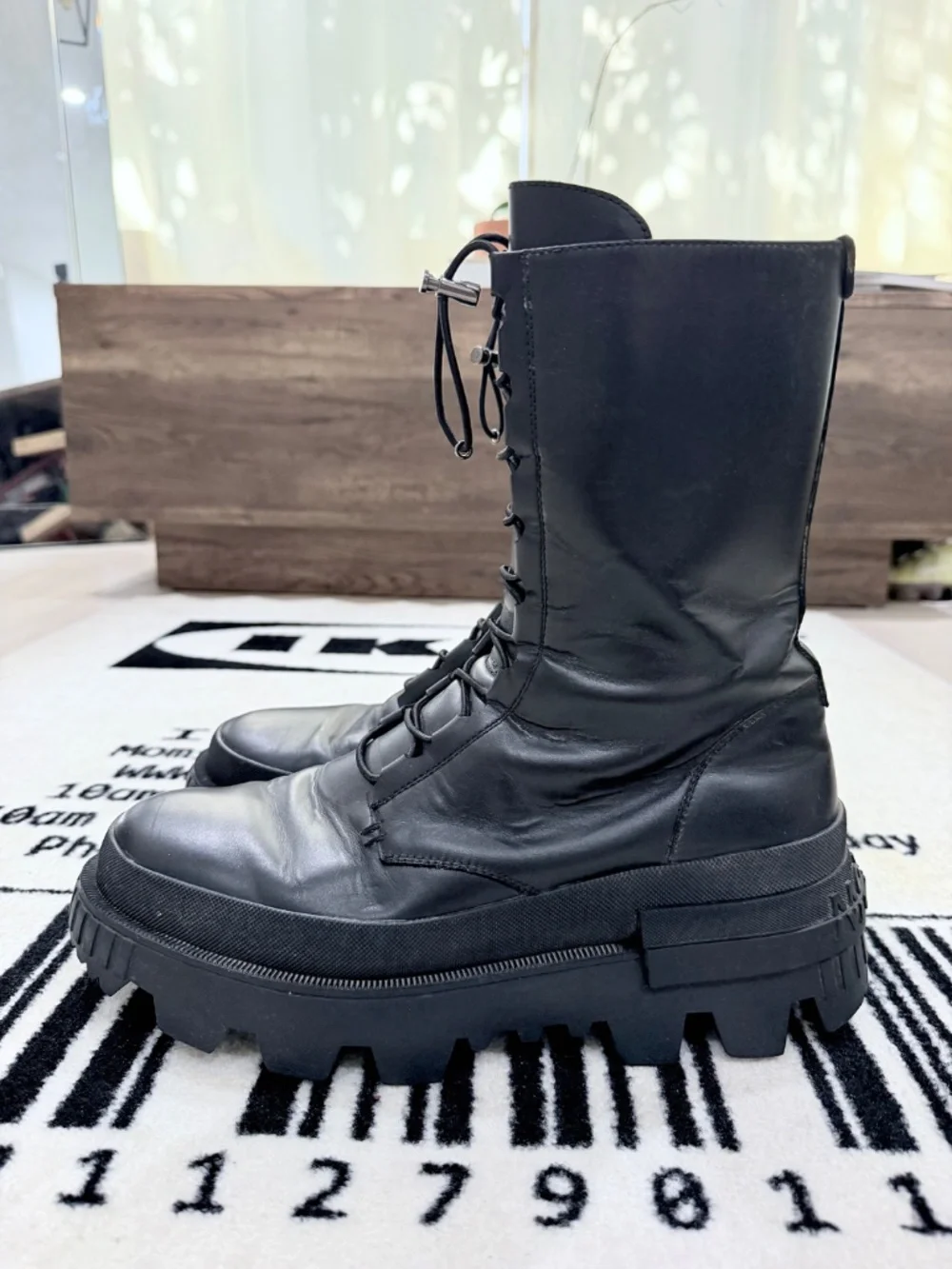 Moncler Vail Lace Up Chunky Sole Black Leather Zip Ankle Boots - Picture 3 of 12